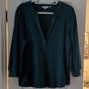 Chico's Green Relaxed Blouse with Mandarin Collar